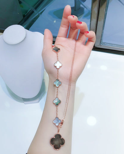 [Plus&Max]COMBINED BRACELET 5 MOTIFS AND NECKLACE DARK MOP ROSE GOLD