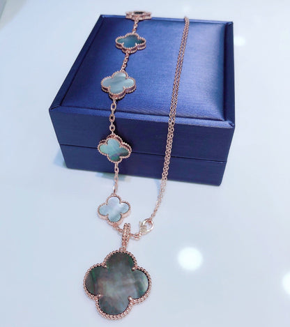[Plus&Max]COMBINED BRACELET 5 MOTIFS AND NECKLACE DARK MOP ROSE GOLD