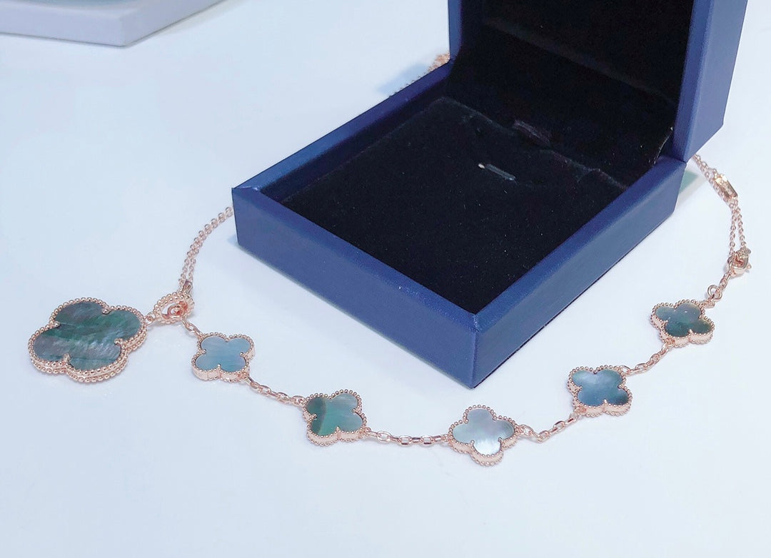[Plus&Max]COMBINED BRACELET 5 MOTIFS AND NECKLACE DARK MOP ROSE GOLD