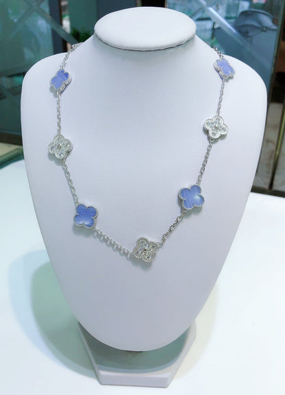 [Plus&Max]CLOVER 10 MOTIFS CHALCEDONY DIAMONDS SILVER NECKLACE