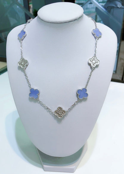 [Plus&Max]CLOVER 10 MOTIFS CHALCEDONY DIAMONDS SILVER NECKLACE