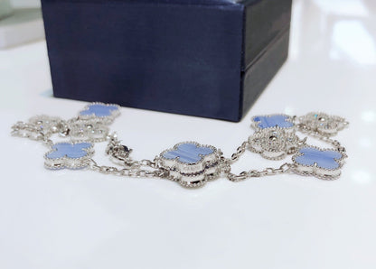 [Plus&Max]CLOVER 10 MOTIFS CHALCEDONY DIAMONDS SILVER NECKLACE