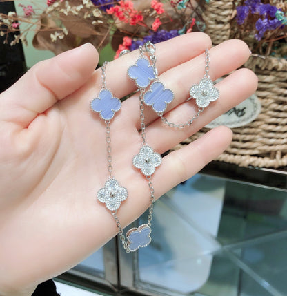 [Plus&Max]CLOVER 10 MOTIFS CHALCEDONY DIAMONDS SILVER NECKLACE