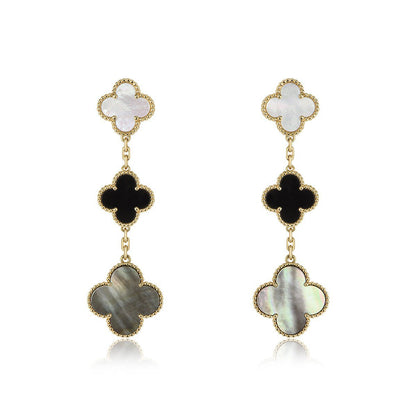 [Plus&Max]CLOVER EARRINGS GOLD ONYX MOP 3 MOTIF