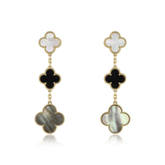 [Plus&Max]CLOVER EARRINGS GOLD ONYX MOP 3 MOTIF